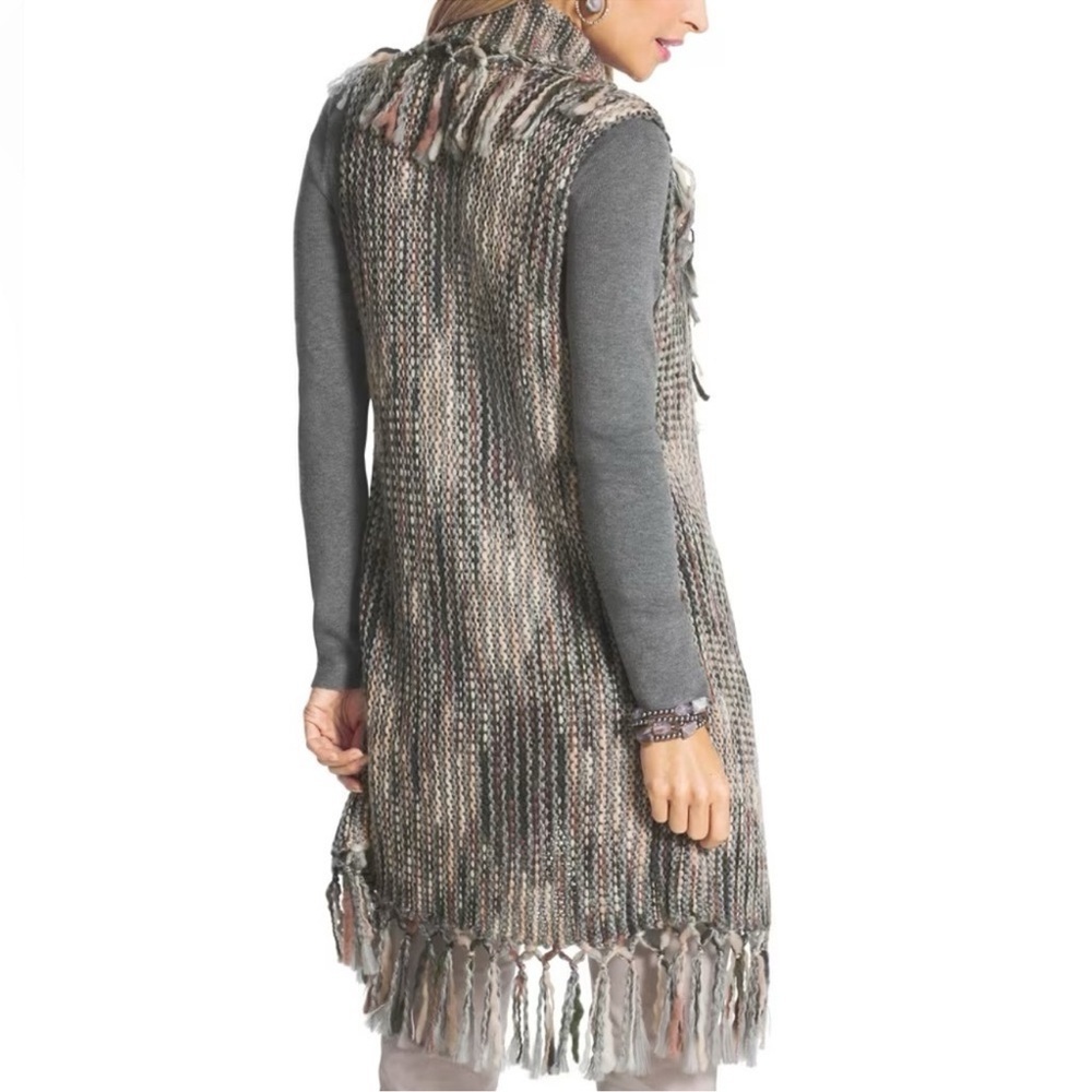 Chico's Nolan Wool‎ Blend Sweater Vest Fringe Western Boho Coastal Cowgirl Large - Picture 3 of 14